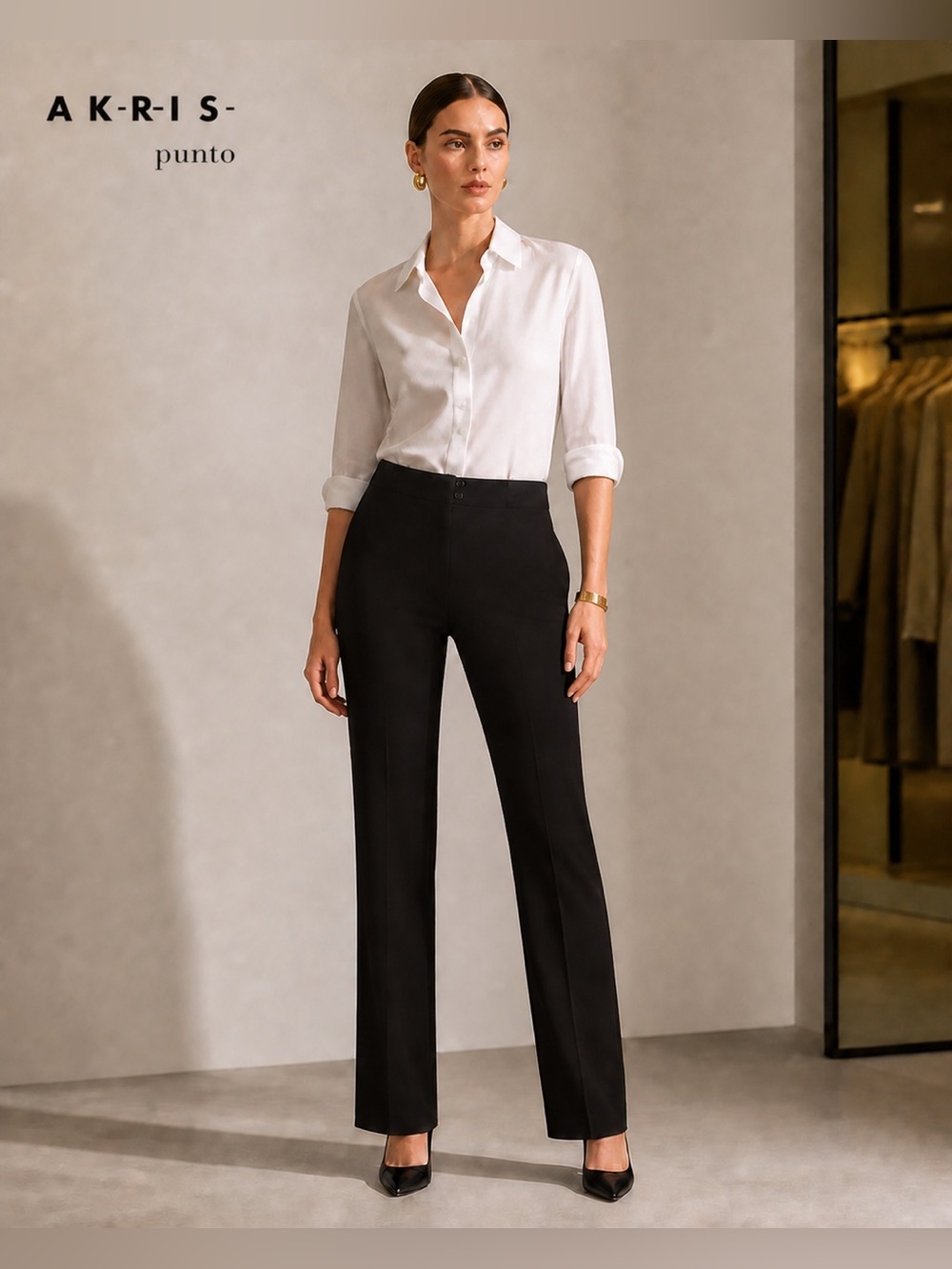 Akris Punto Women’s Black Straight-Leg Tailored Trousers with Seam Detail